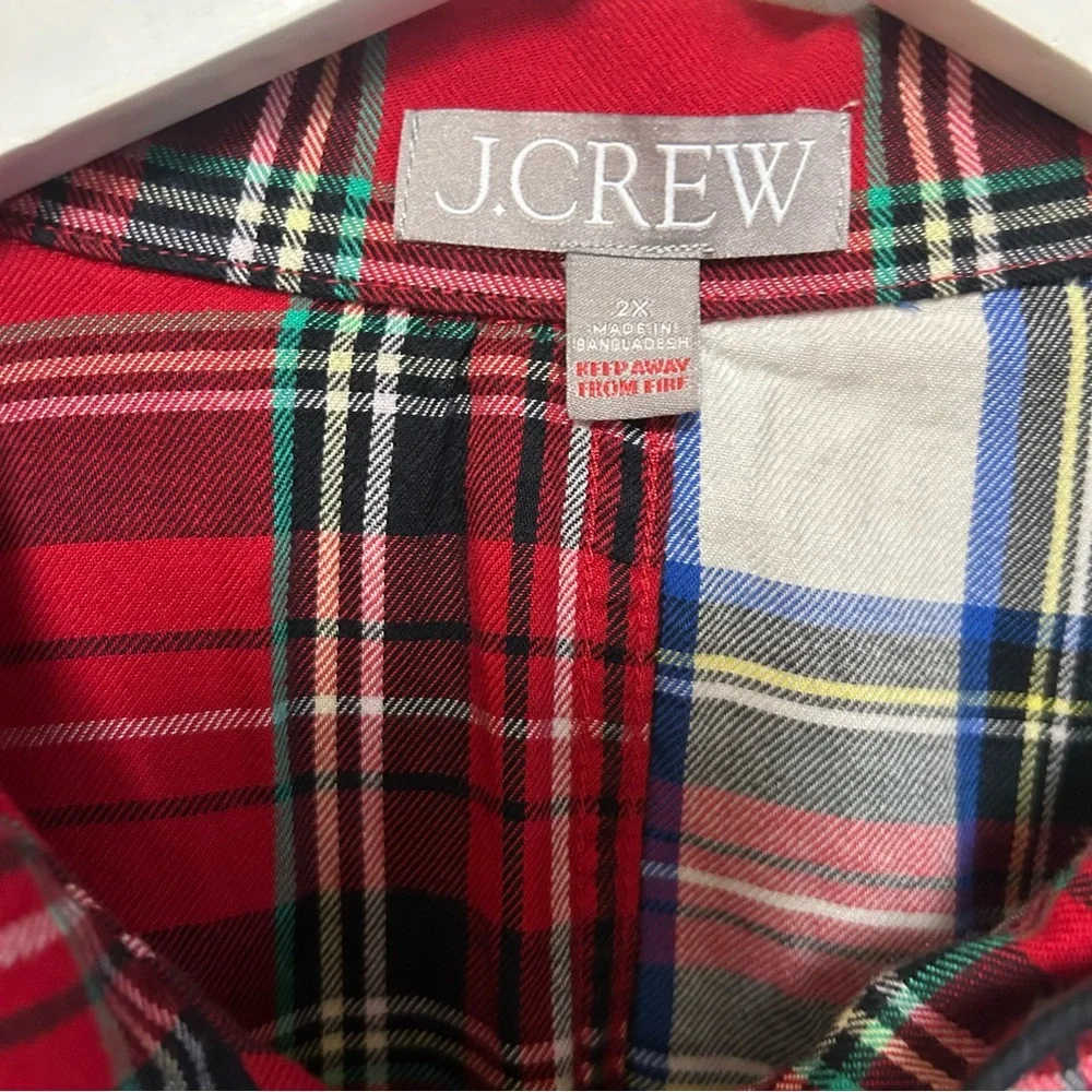 J.crew 2X Long-sleeve flannel pajama short set cocktail plaid lightweight cozy